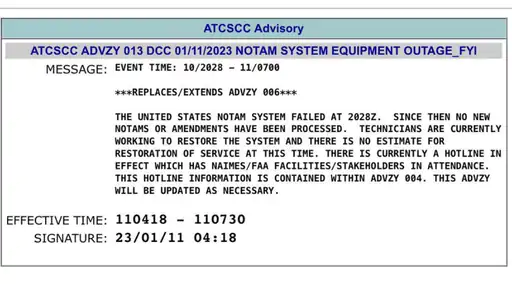 US NOTAM, Defense Internet NOTAM Service, Notices to Airmen, Computer failure, Aviation Safety

